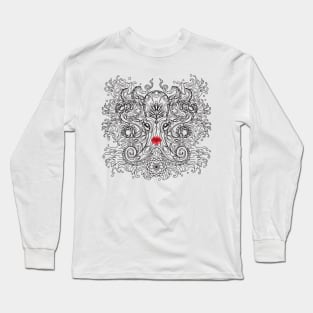 Black and White Vintage Stylised Octopus with Lips Long Sleeve T-Shirt